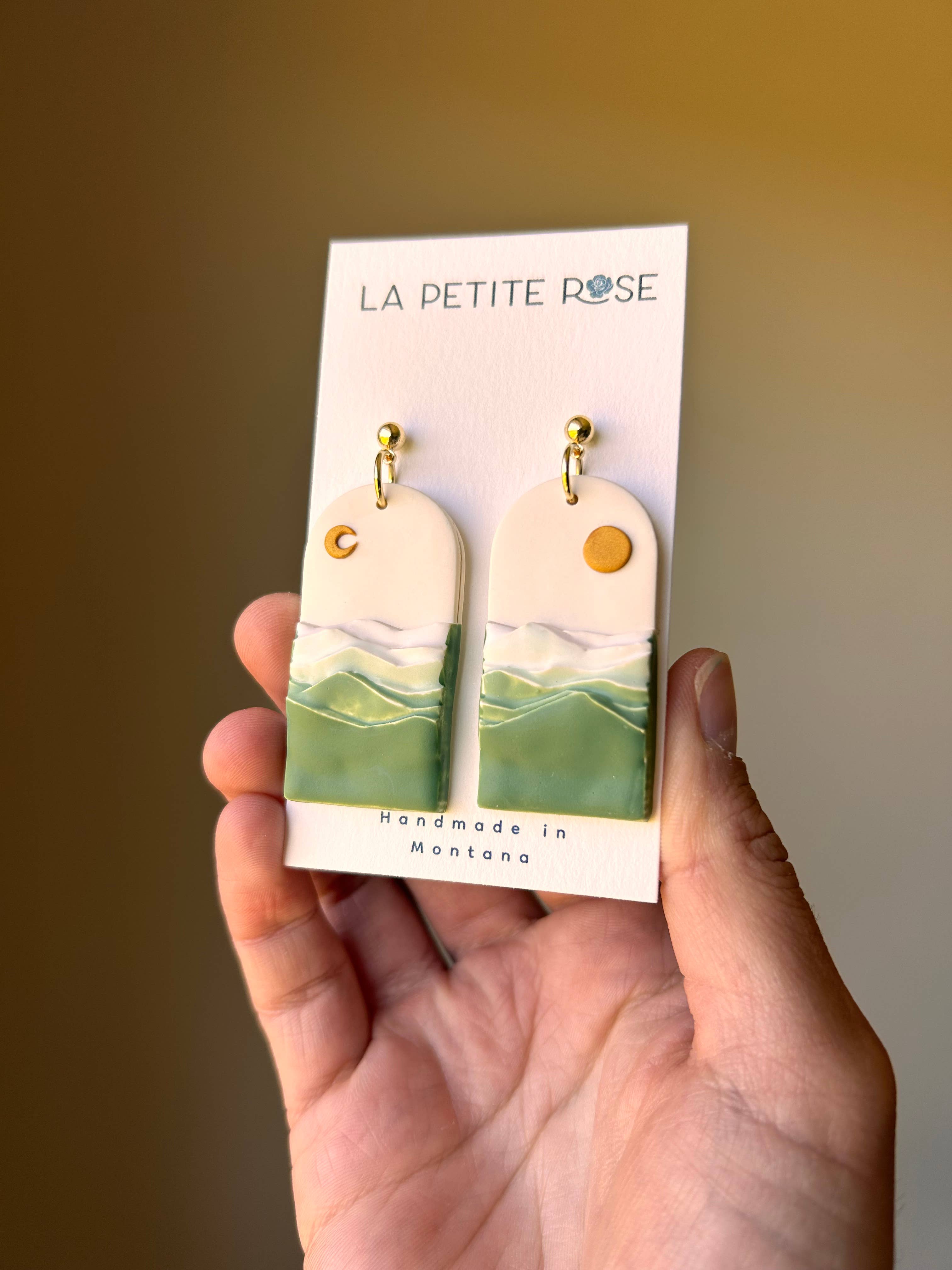 Green Day Night Landscape Earrings, Sun Moon Dangles