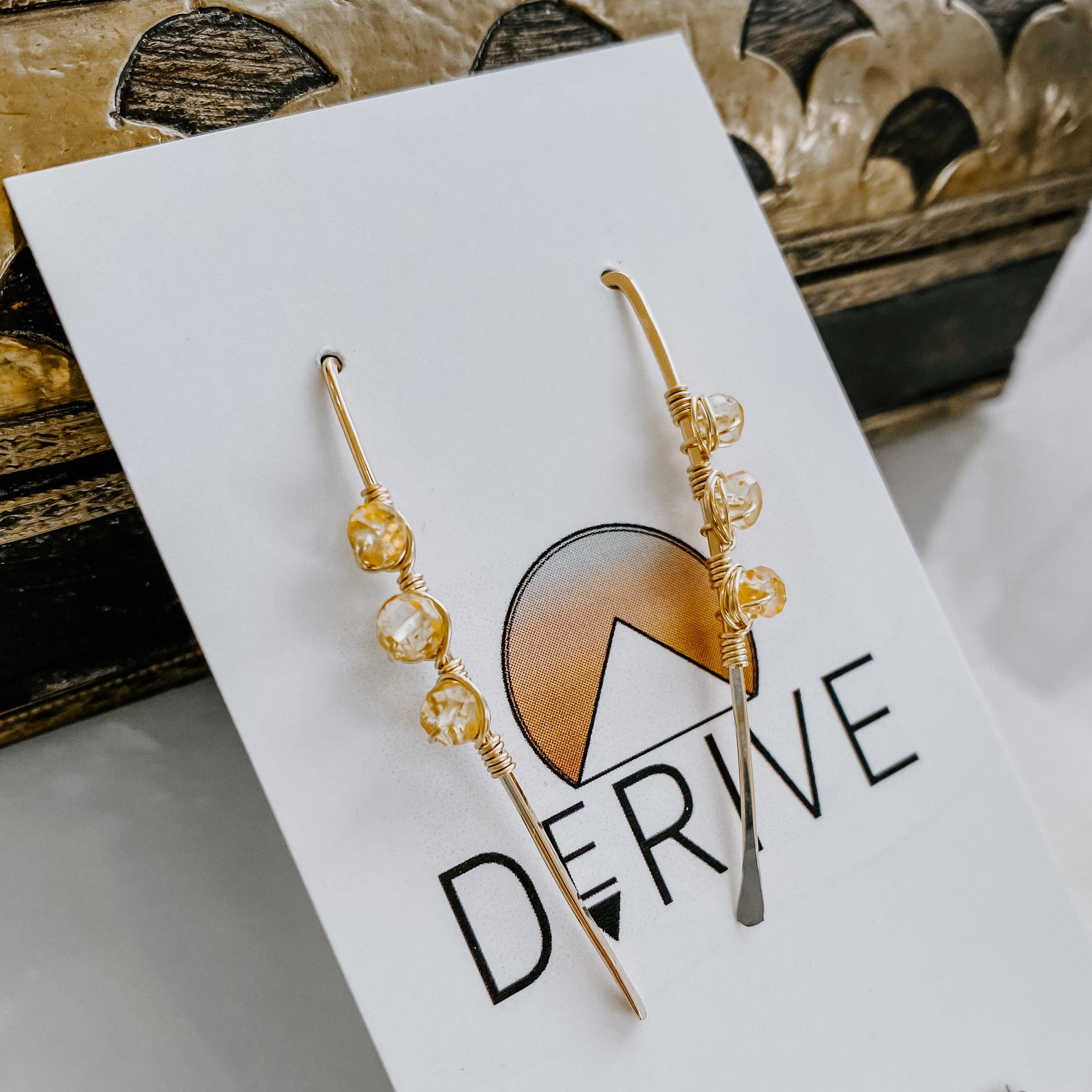 Triple Stone Citrine Threader Earrings: 14k Gold Fill