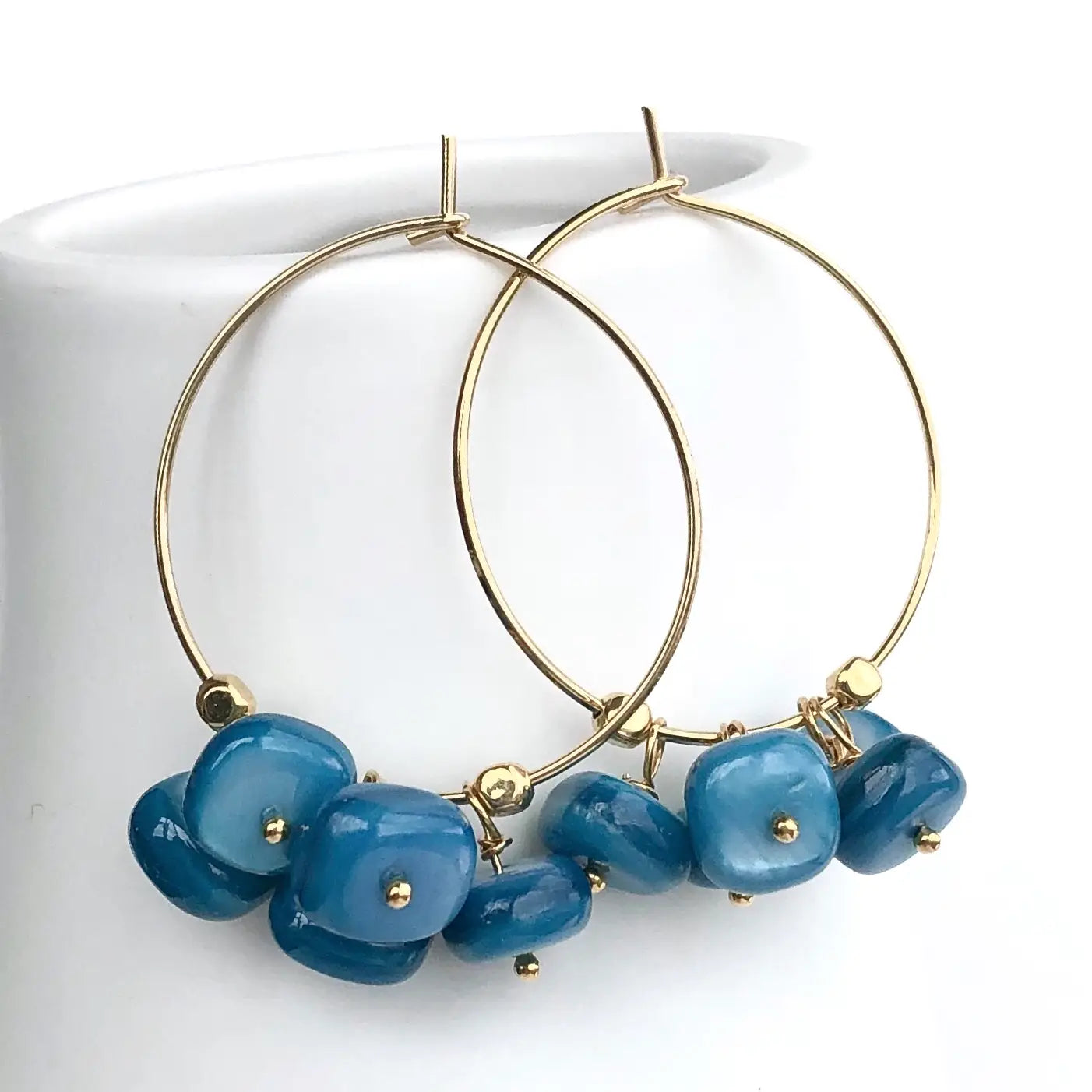 Blue Square Hoop Earrings