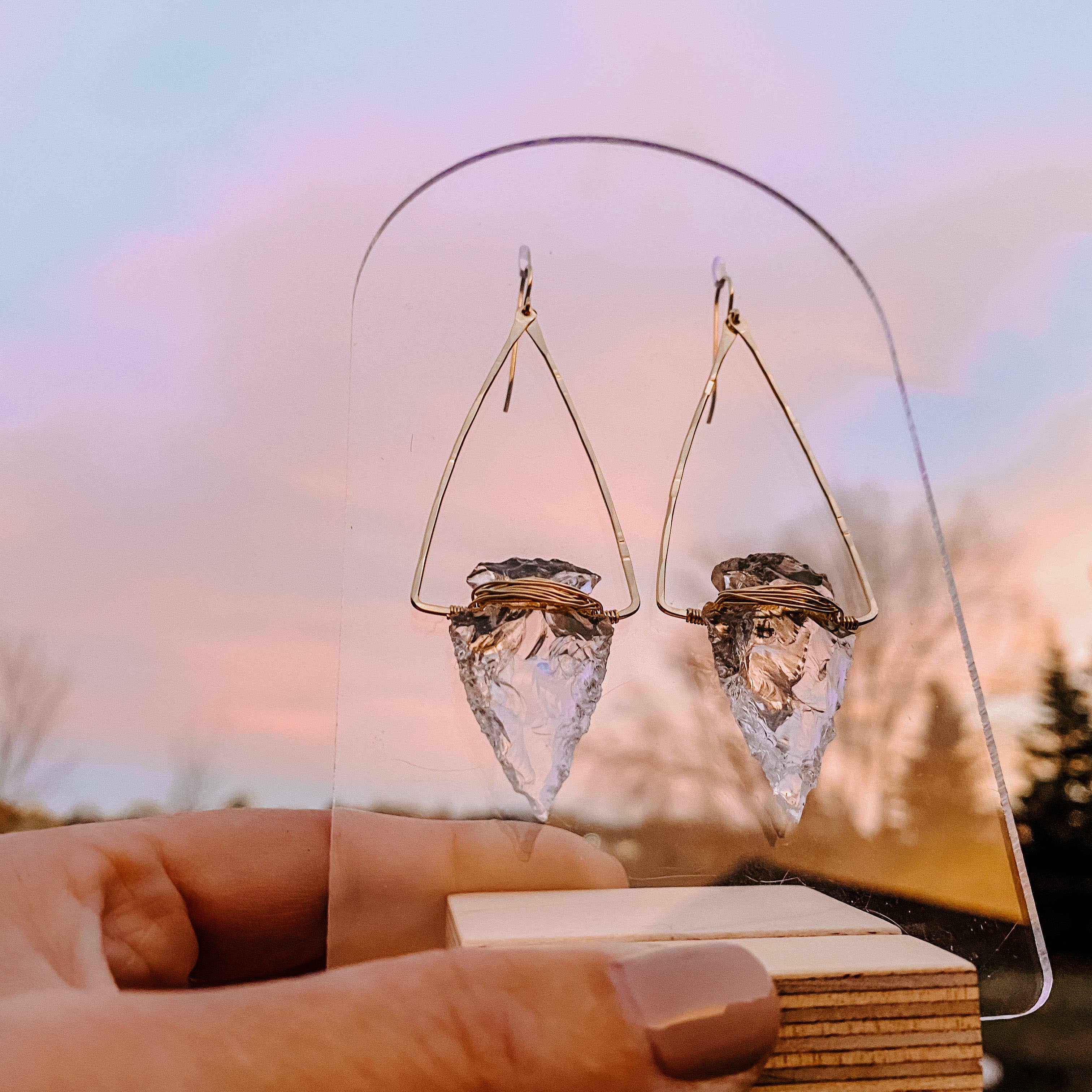 Nala Quartz Crystal Arrowhead Earrings: 14k Gold Fill