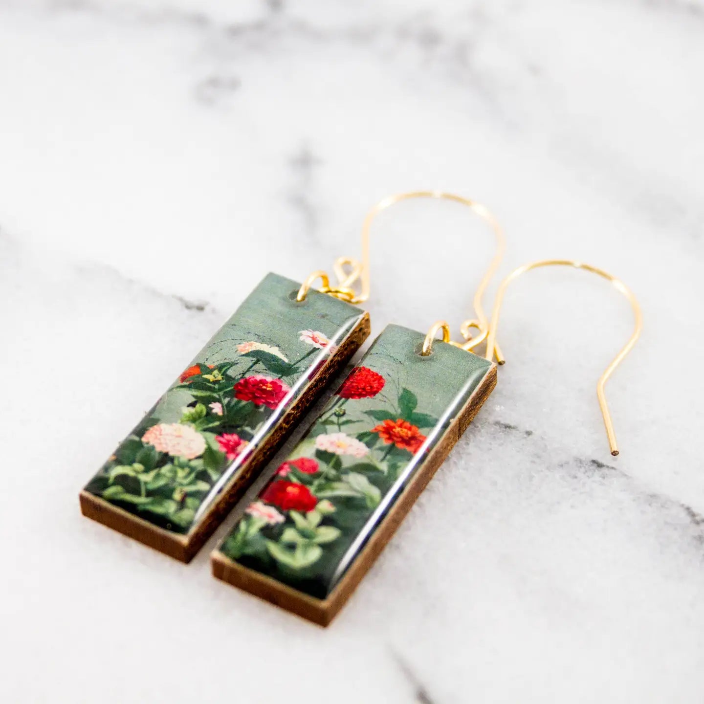 Dahlia Garden Rectangle Earrings