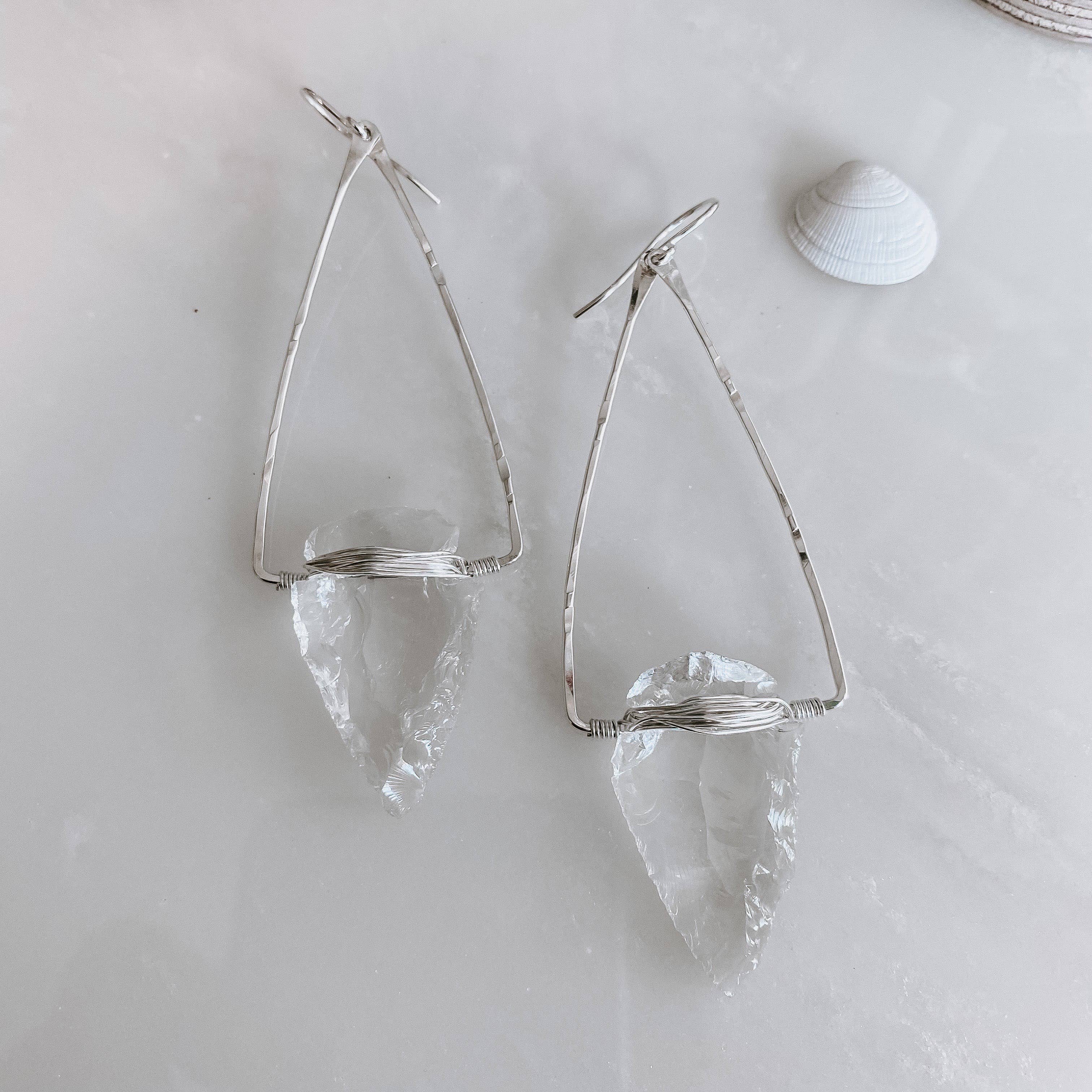 Nala Quartz Crystal Arrowhead Earrings: Sterling Silver