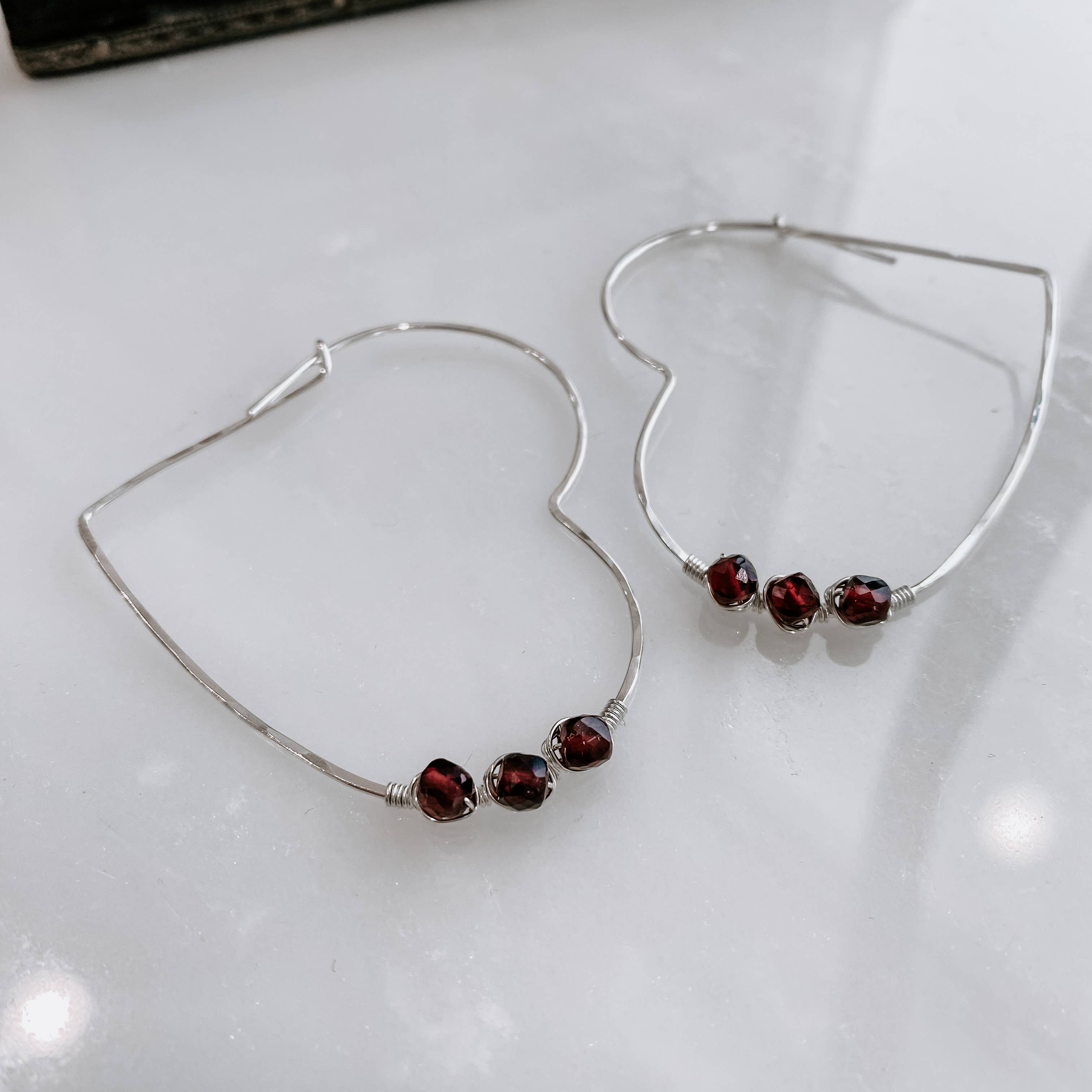 Large Heart Shaped Threaders with Garnets: 14k Gold Fill