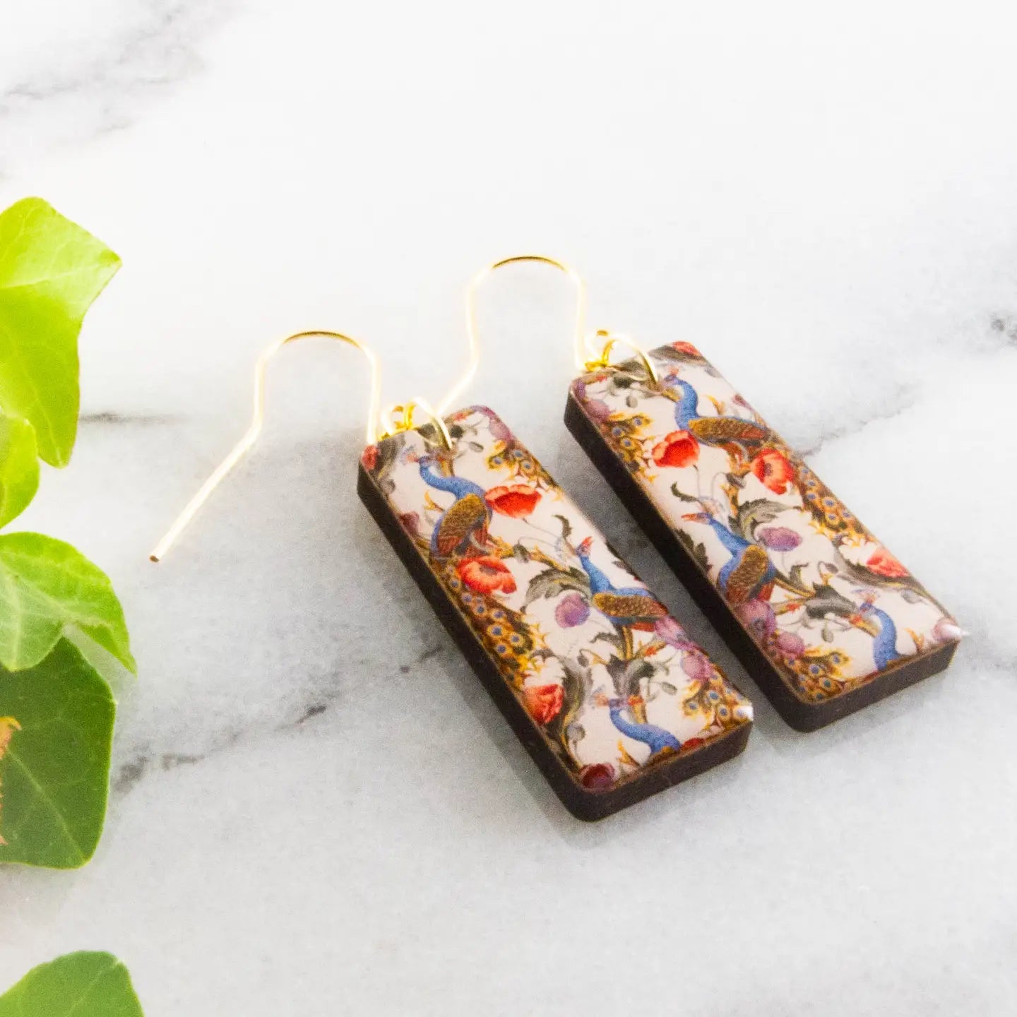 French Rococo Peacock Tapered Rectangle Earrings
