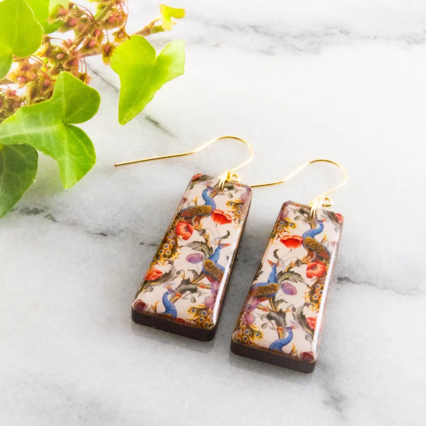 French Rococo Peacock Tapered Rectangle Earrings