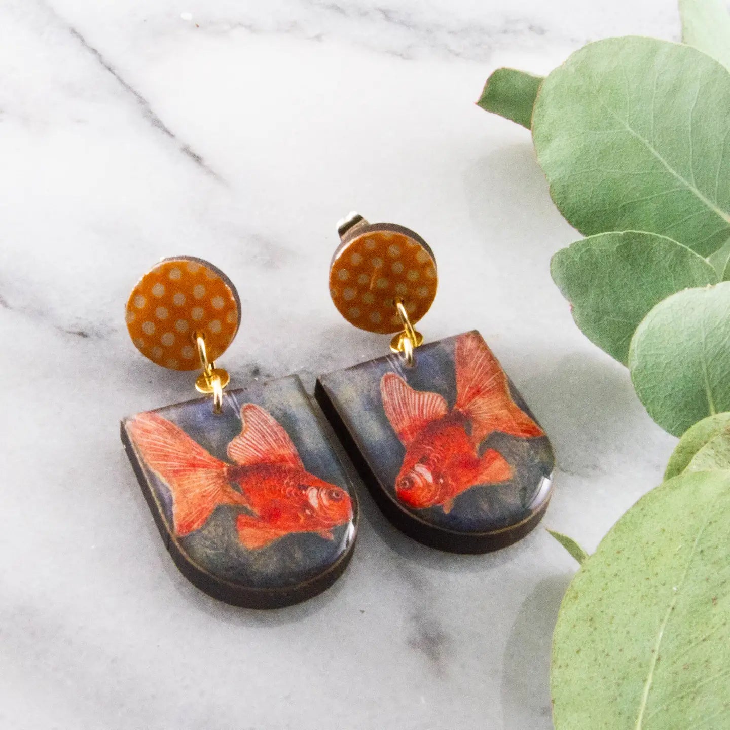 Orange Goldfish Drop Post Earrings