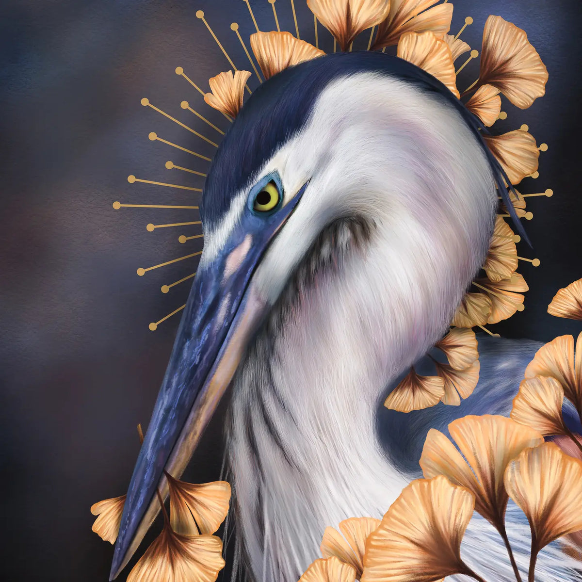Blue Heron & Ginko Greeting Card