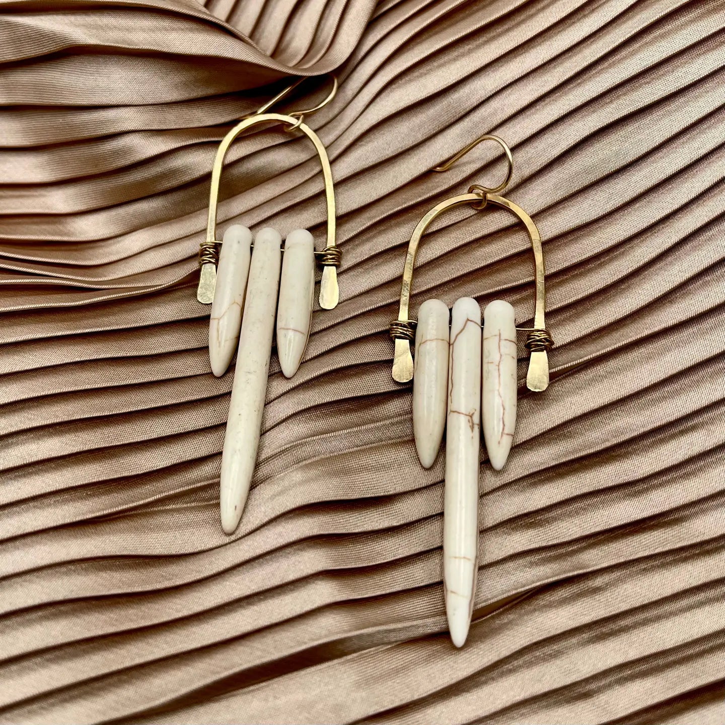Fallen Earrings Silver Finish w/ Ivory Howlite Stone
