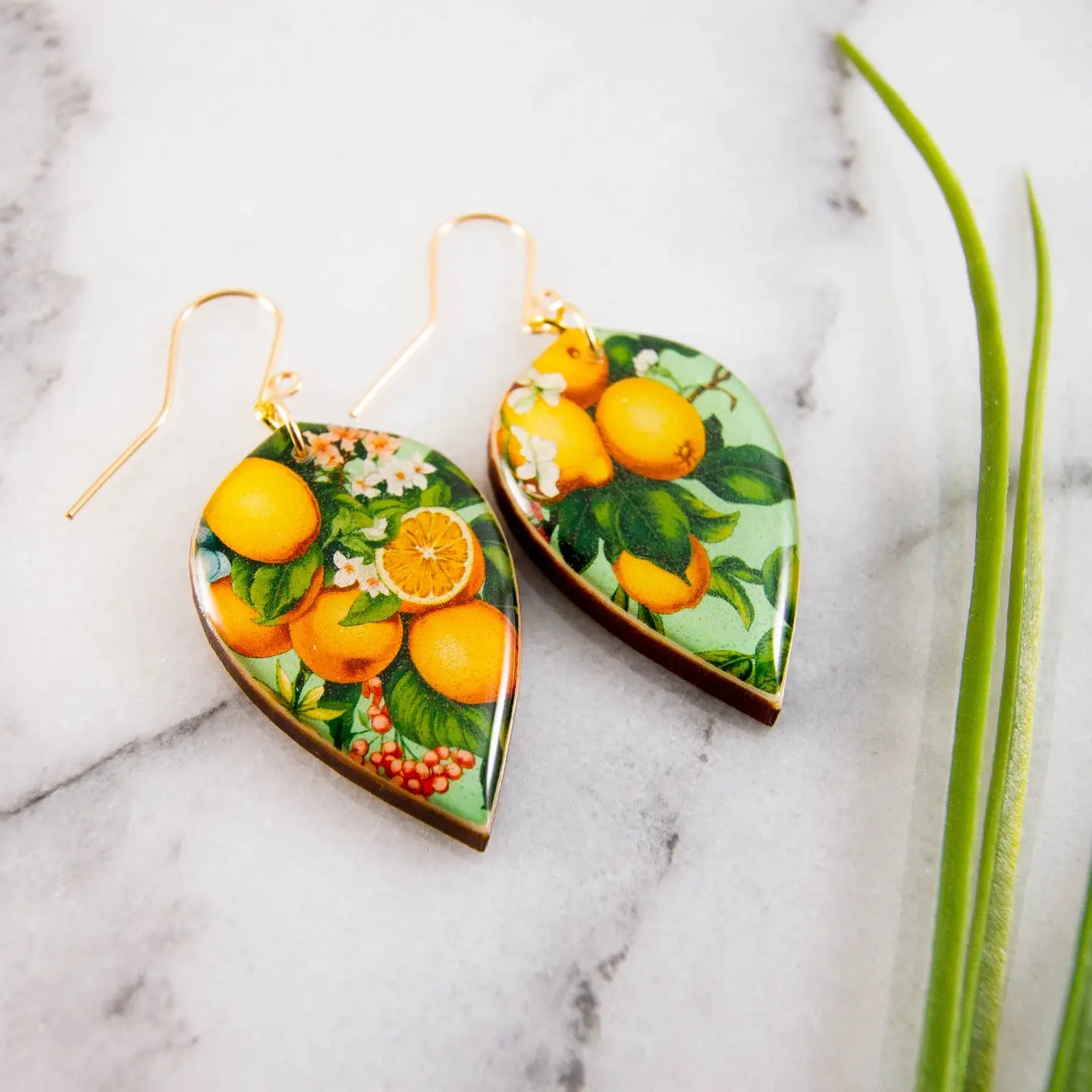 Orange Grove Vintage Large Leaf Earrings