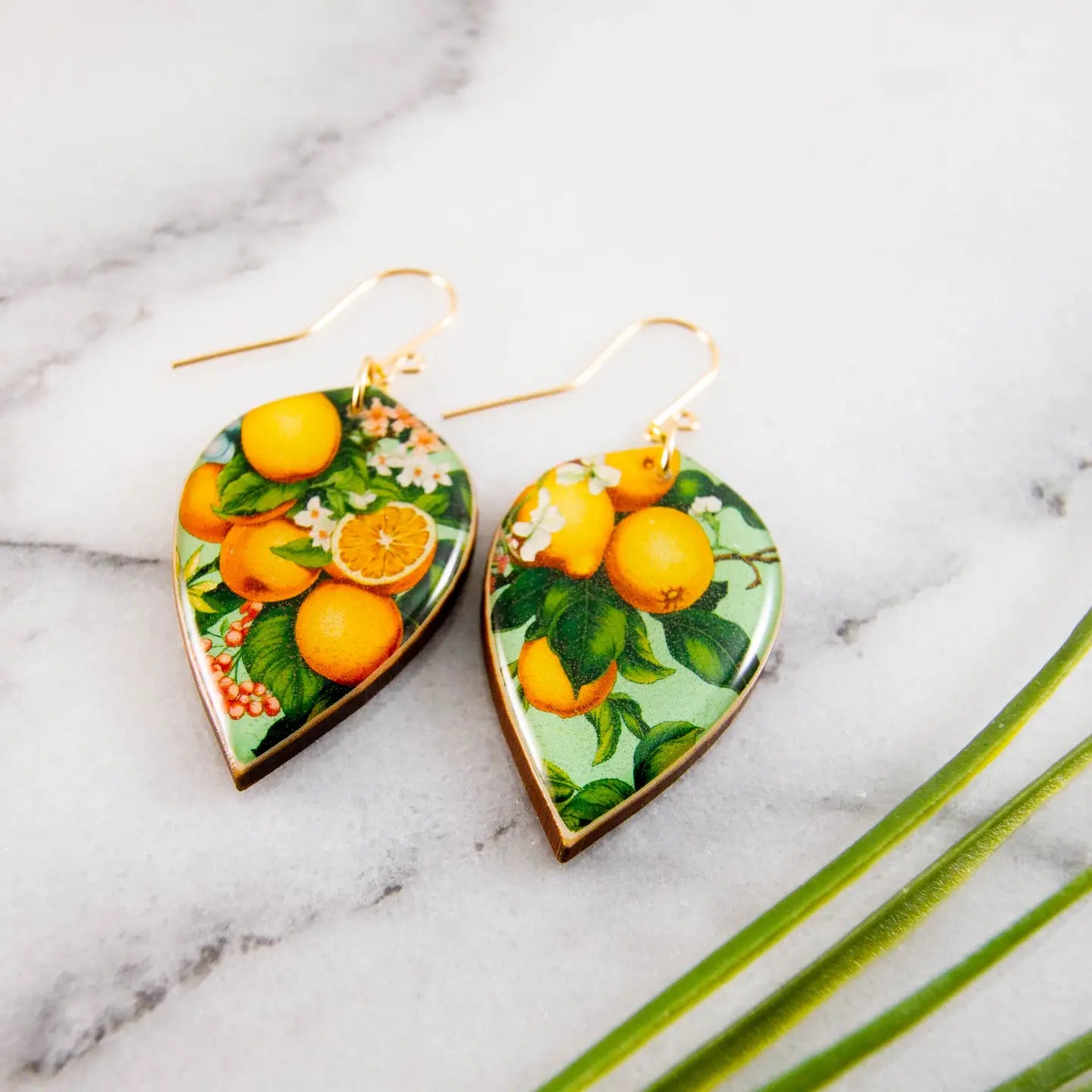 Orange Grove Vintage Large Leaf Earrings