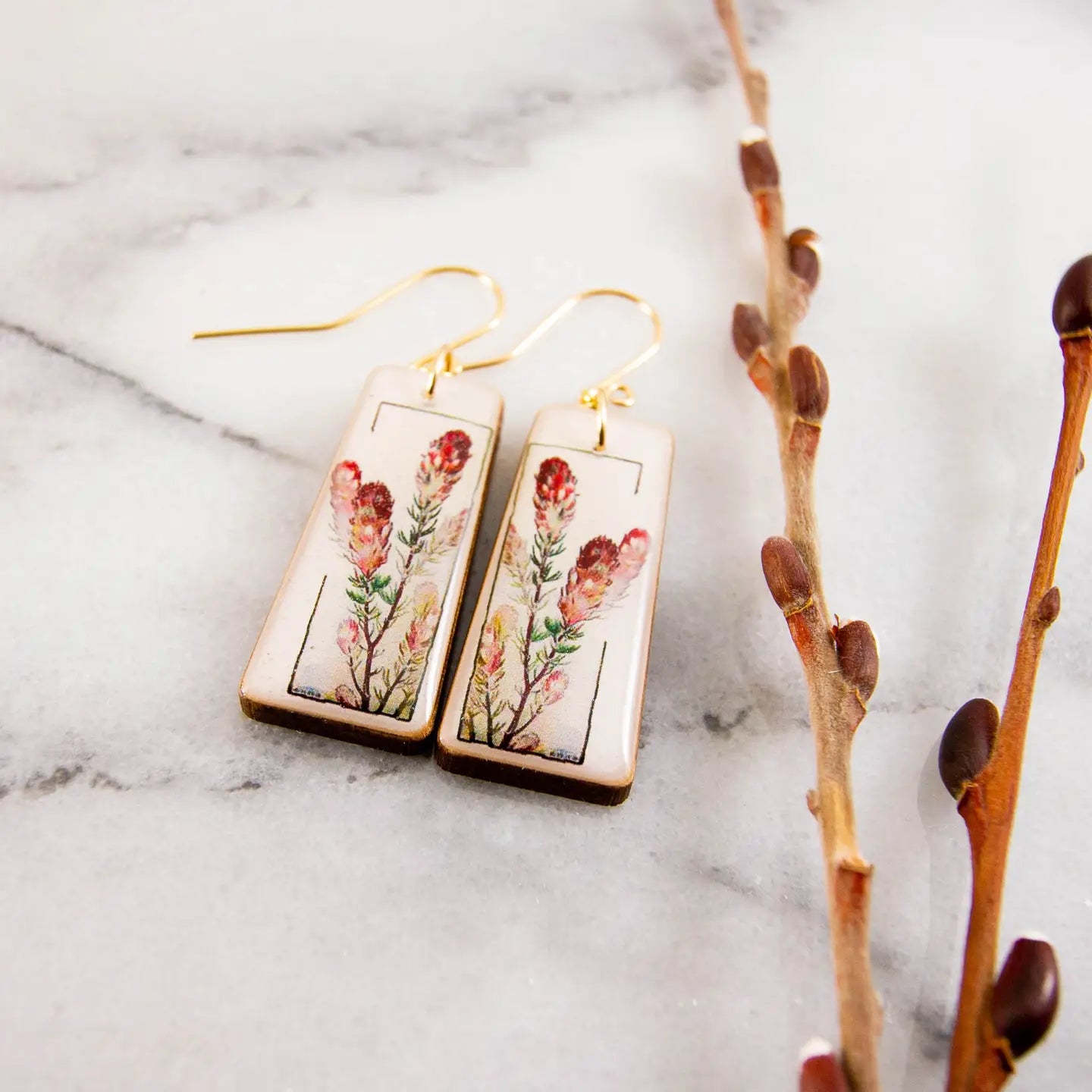 Art Deco Owl's Clover Floral Tapered Rectangle Earrings