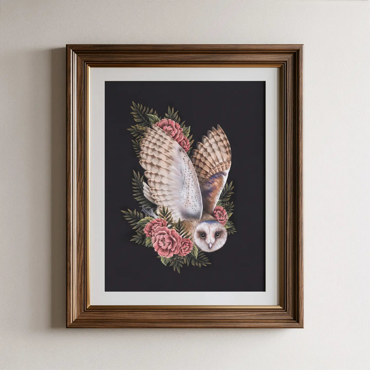 Barn Owl & Peonies Fine Art Print