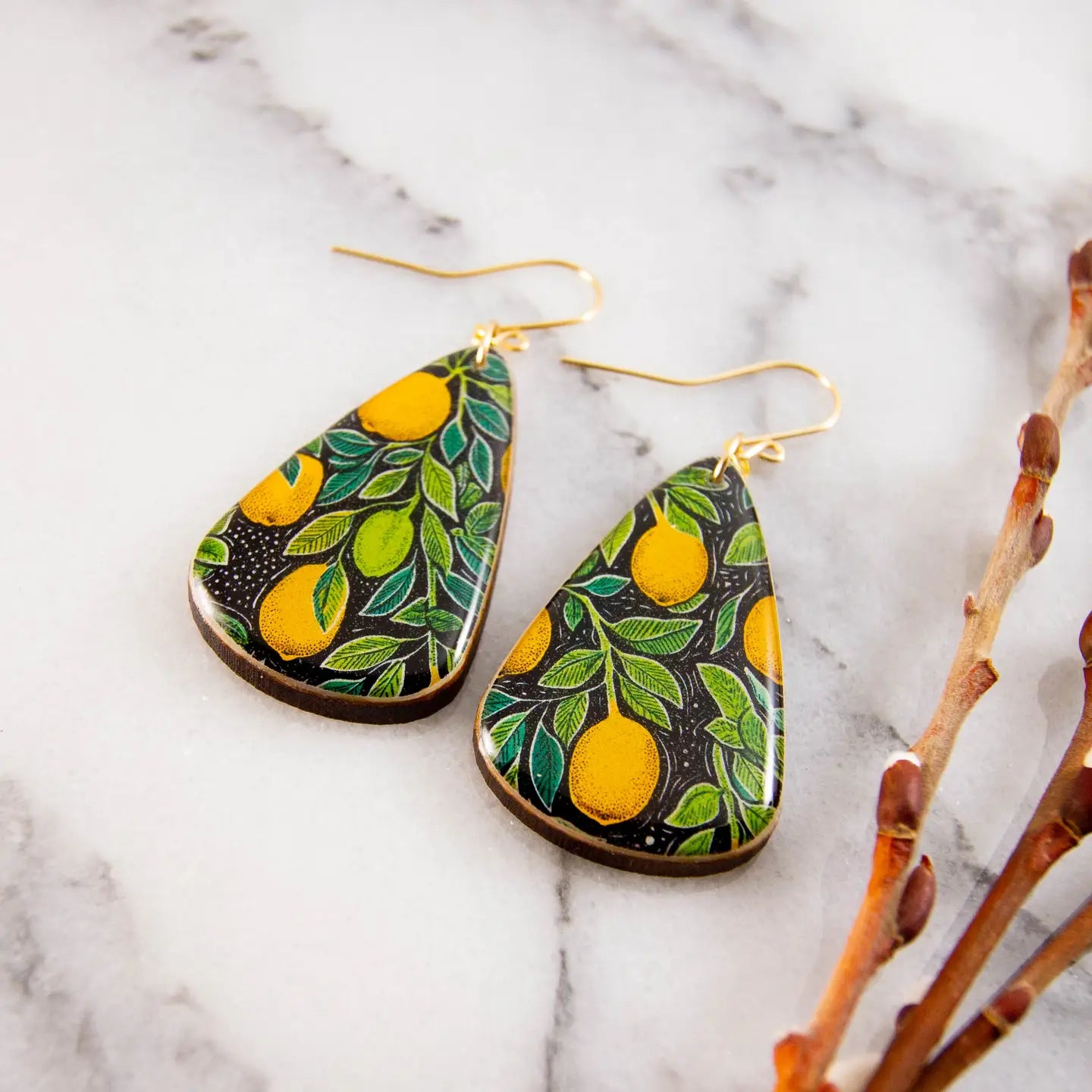 Retro Lemon Tree Oversize Teardrop Earrings