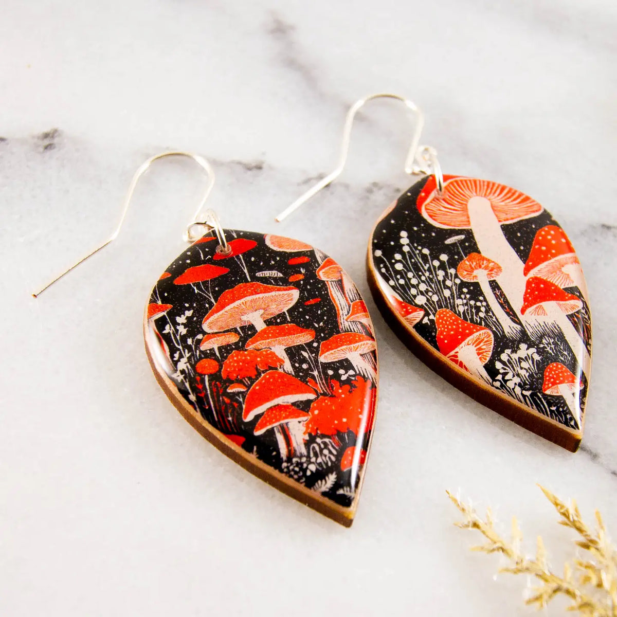 Retro Mushroom Patch Large Leaf Earrings