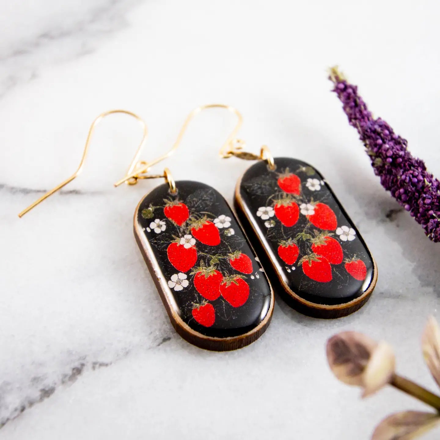 Vintage Strawberry Patch Oblong Earrings