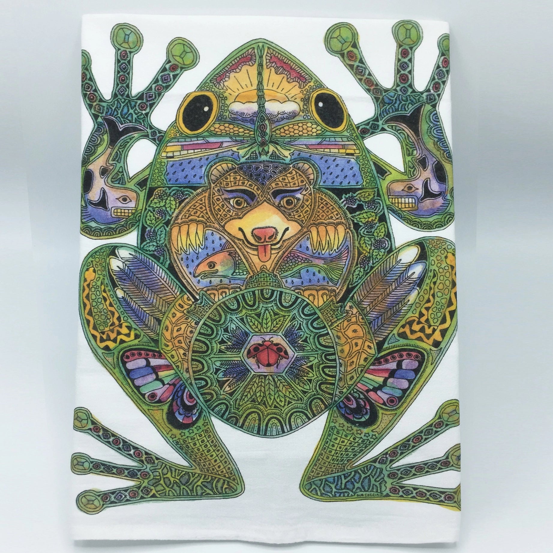 Native Art  Totem Frog Tea Towel