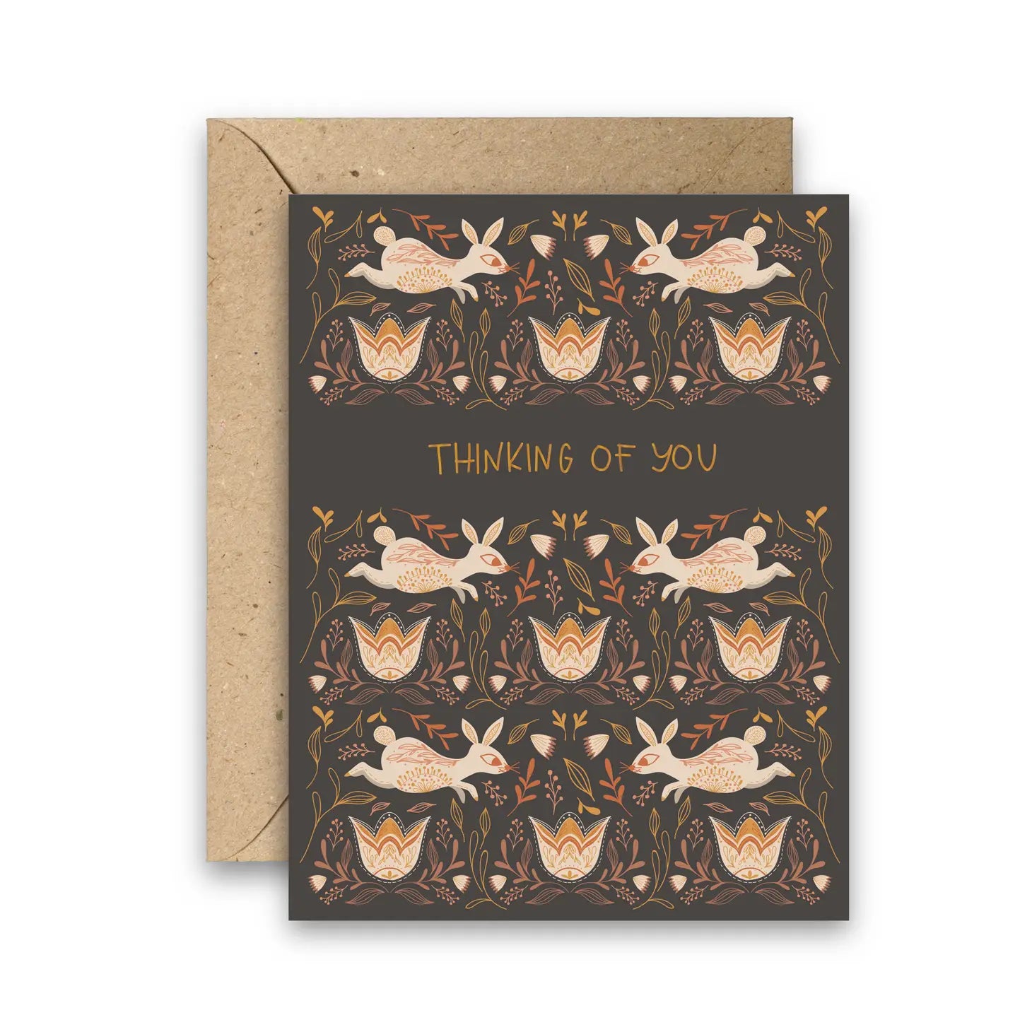 Thinking of You Bunnies Gold Foil Greeting Card