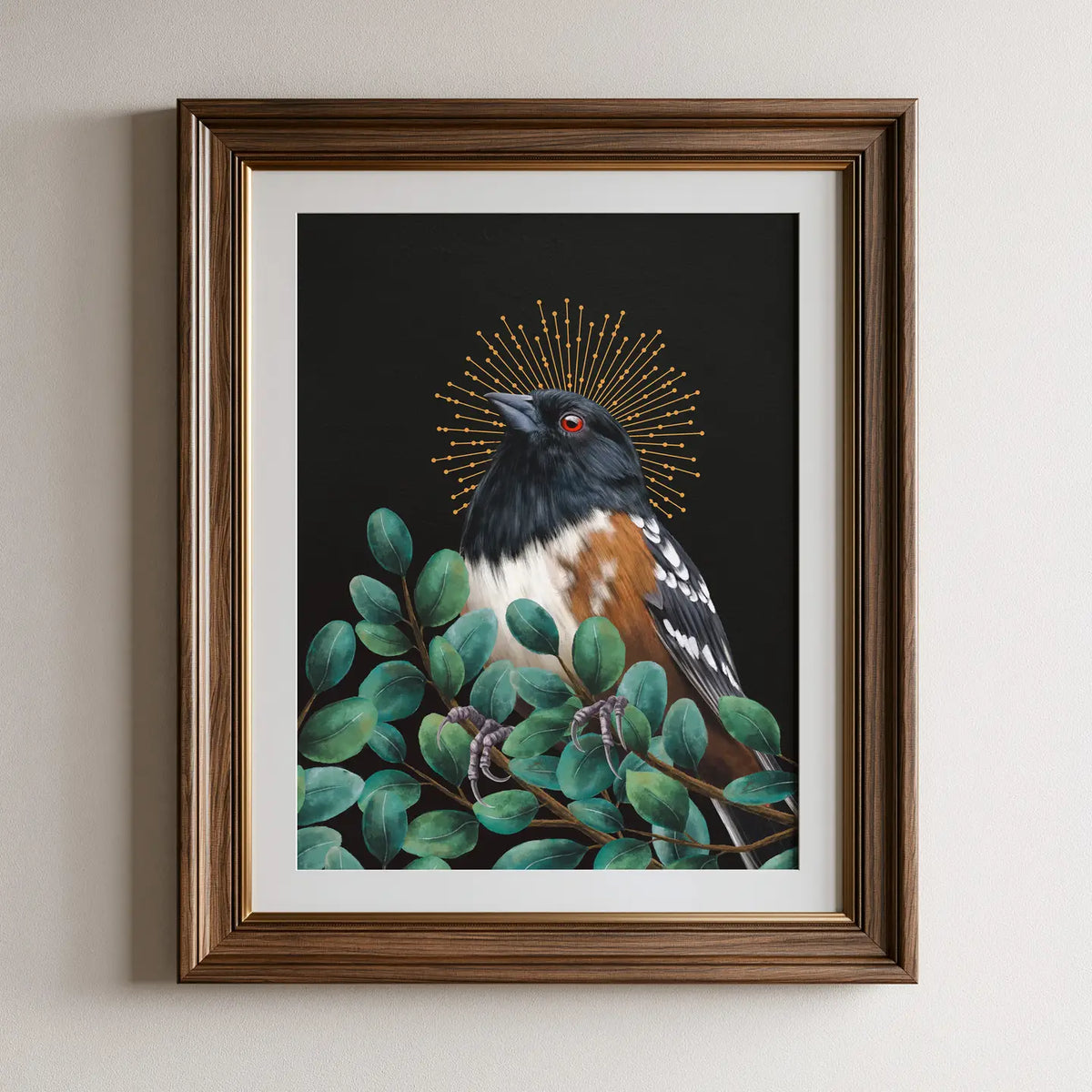 Spotted Towhee & Eucalyptus Fine Art Print