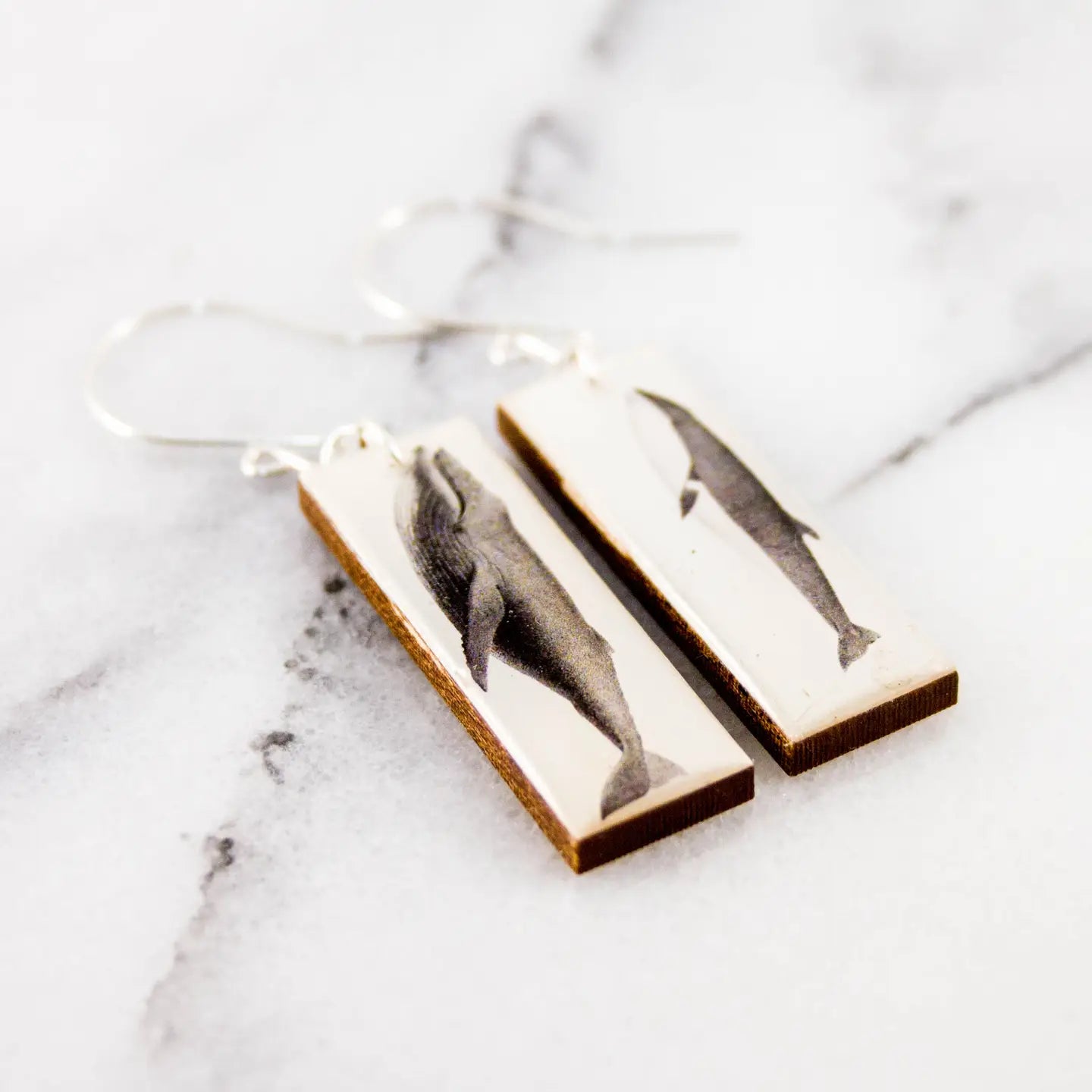 Vintage Whales Rectangle Earrings